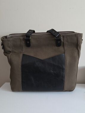 Kelly Moore Canvas Camera Bag with Leather Panel - Olive Green and Black